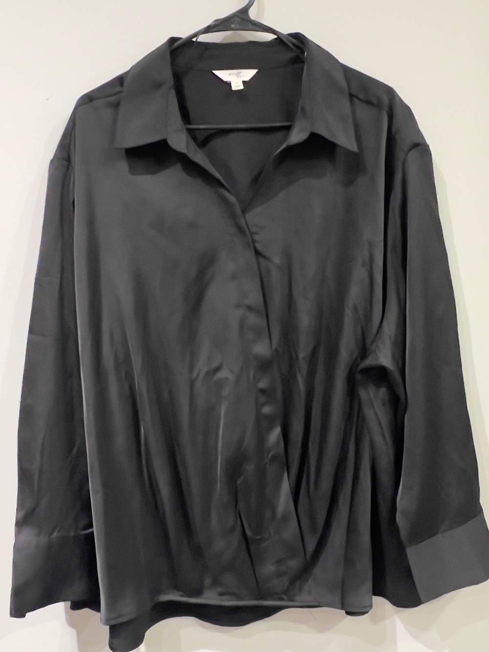 Terra & Sky Black Satin Button-Front Blouse Jacket